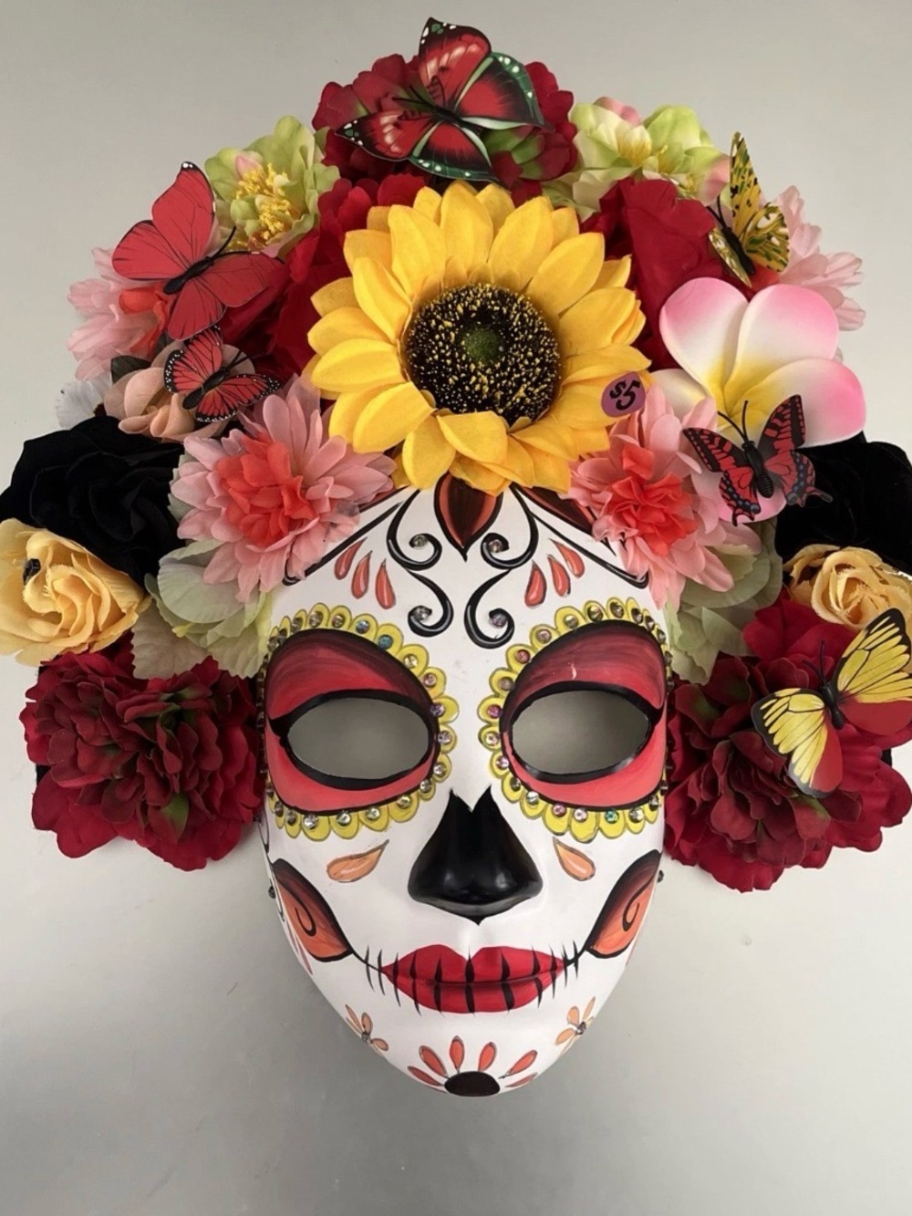 Day of Dead Dia de Muertos Full Face Mask Flower Butterfly Headpiece Wall Decor